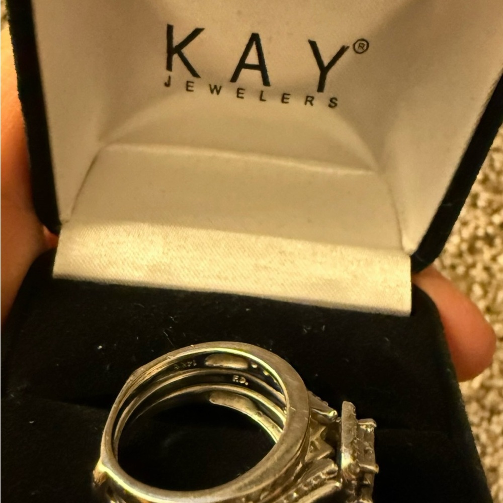 Princess Cut Halo Engagement Ring Set - Picture 3 of 4